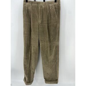 Vintage Brooks Brothers Corduroy Pants Men Tan Wide Wale Cuff Pleated Preppy USA